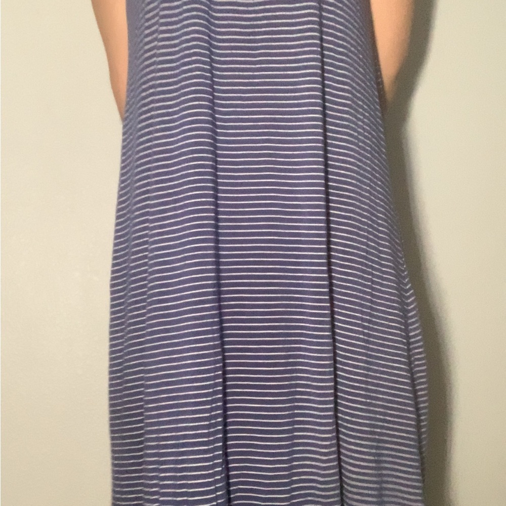 Blue and White Striped Casual Midi Sundress